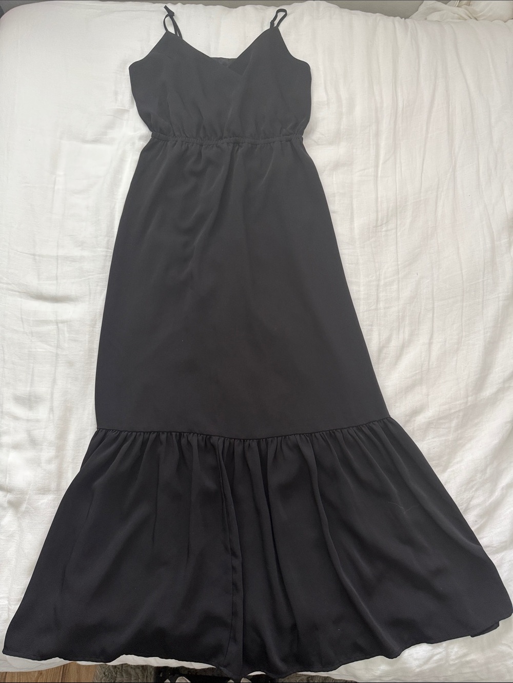 Express Black Spaghetti-Strap Maxi Dress with Ruffled Hem